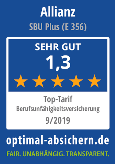 optimal-absichern.de: SEHR GUT (1,3) – Allianz SBU Plus (E 356) Top-Tarif Berufsunfaehigkeitsversicherung (9/2019)