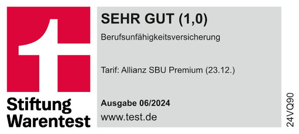 Stiftung Warentest: SEHR GUT (1,0) – Allianz SBU Premium Berufsunfaehigkeitsversicherung (06/2024)